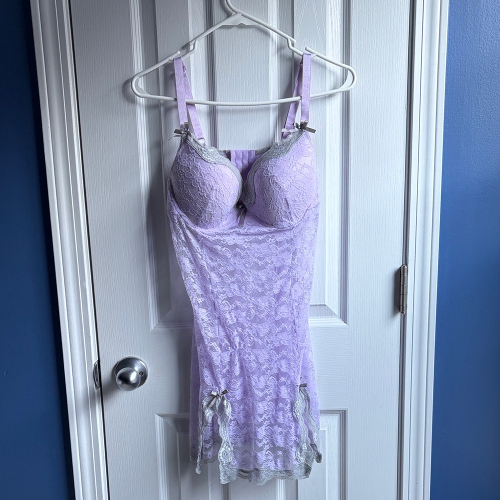 Native Intimates Lavender Lace Chemise with Bow Details Size 38C